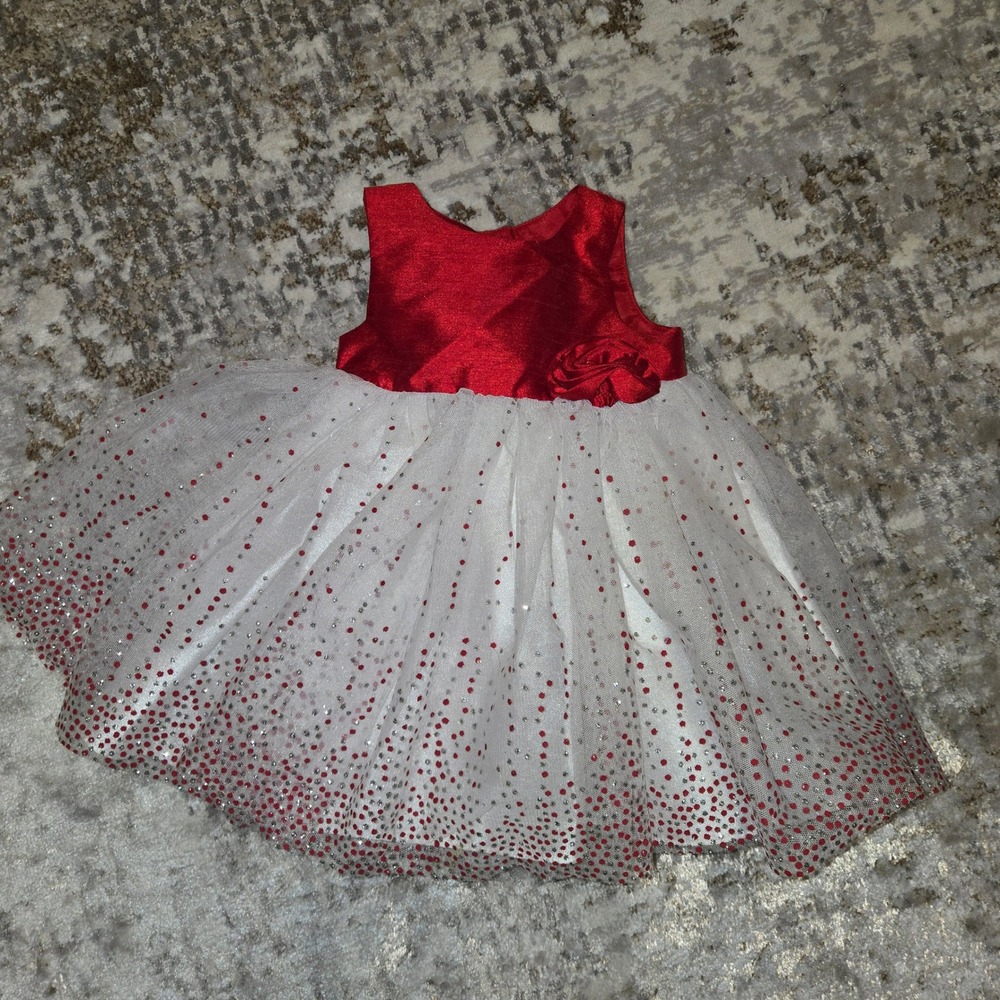 Holiday Editions Baby Girls Red White Glitter Tulle Party Dress 3-6 Months